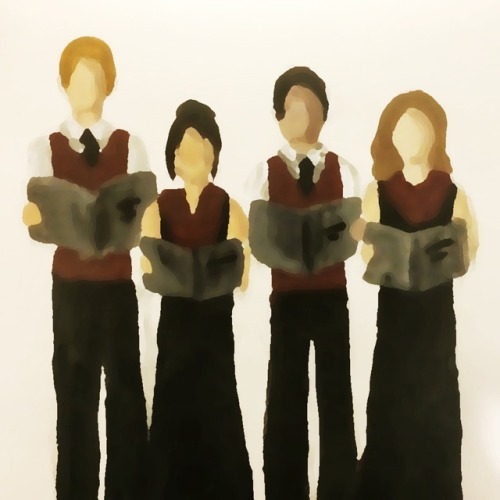 A painting I did of a choral quartet. From left to right: Tenor, Alto, Bass, Soprano. Please like or