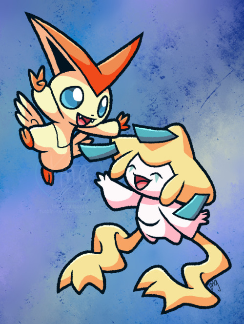 Someone wanted Victini and Jirachi together, and I will admit, they do look cute!