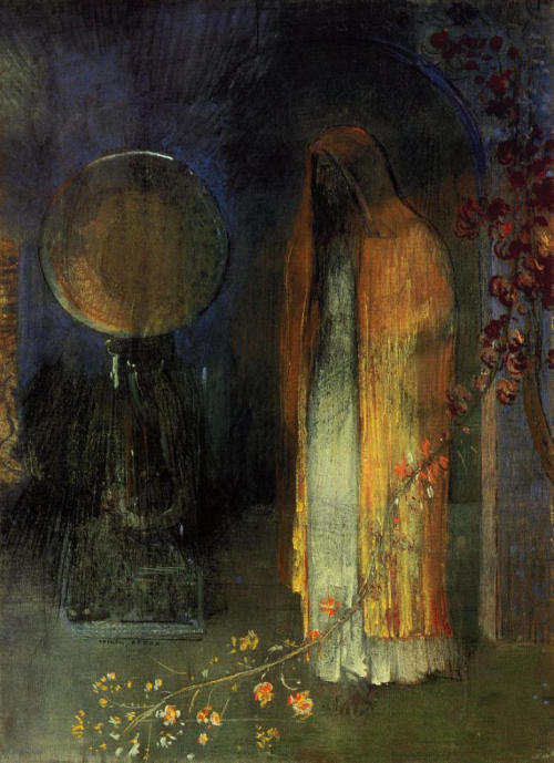 artist-redon:The Yellow Cape, 1895, Odilon RedonMedium: pastel,paper