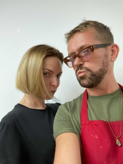 rebeccalouisaferguson:Rebecca Ferguson with hairstylist for new tv series Wool Jayson Gray (shared b