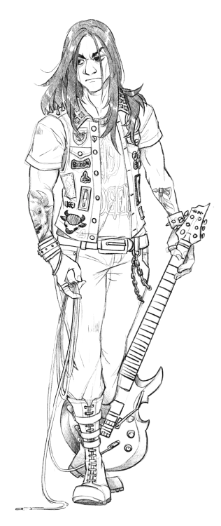 I drew my GF’s cowboy OC Honani, but as a modern times Metalhead because of reasons.at first I just 