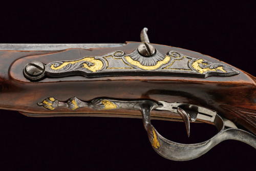 Cased and gold inlaid set of percussion pistols crafted by Jacob Kuchenreuter of Bavaria, mid 19th c