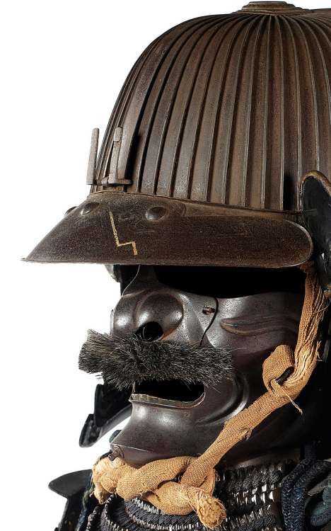 A TETSUDO GUSOKU [IRON CUIRASS ARMOUR] with iron menpo [face mask] with horse hair moustache, the cu