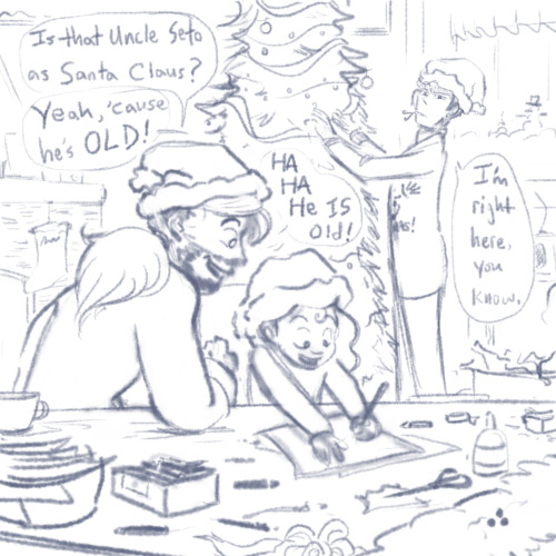 Decorating for the holidays, feat. Uncle Seto and his charming assistants who tend to take an inordi