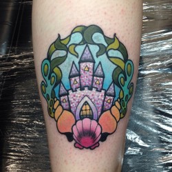 racheljamiebaldwin:  Thanks Sarah for letting me do your first tattoo! #mermaid #princesscastle #mermaidcastle #shells @boldasbrasstattoo  (at Bold as Brass Tattoo Company)