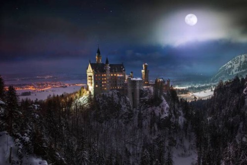 willkommen-in-germany - Neuschwanstein im Mondschein