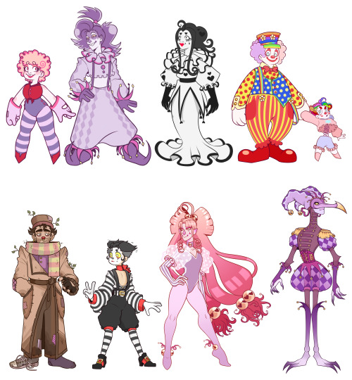 deweyart:ufuugf heres part 1 of me trying to draw every single one of my clown ocs!