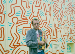 mfjr:  Keith Haring in front of his mural