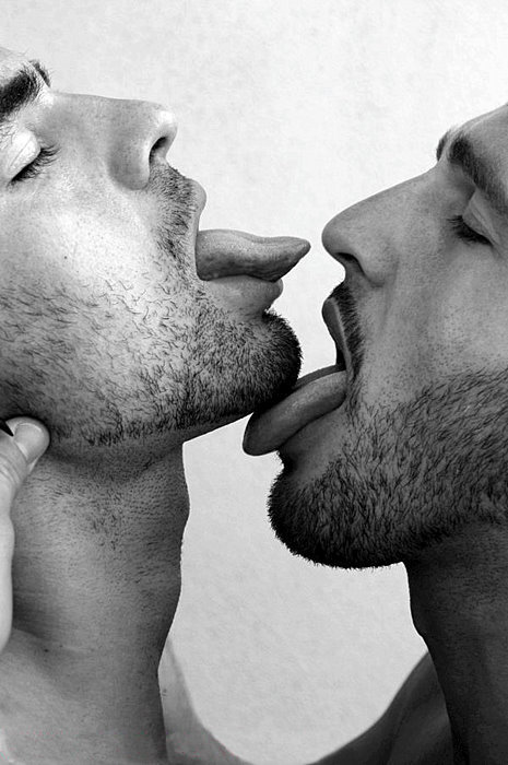 demoninthedark:  Tongue Lashing  Sexy boys licking each others’ scruff.