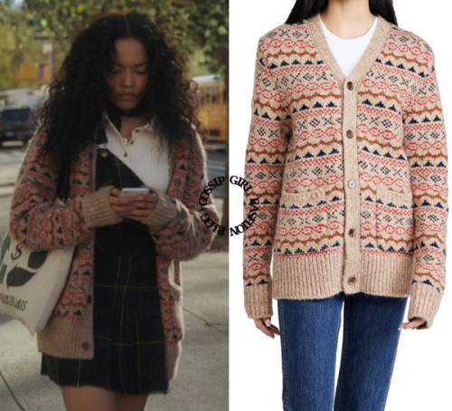 Who: Whitney Peak as Zoya LottWhat: Alex Mill Fair Isle Cardigan - Sold OutWhere: 1x04 “Fire W