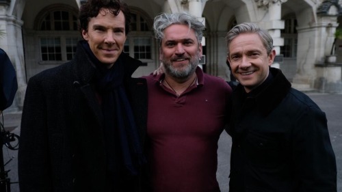 As shared by Arwel Wyn Jones on Twitter during the last day of filming Sherlock series 4. So long, f