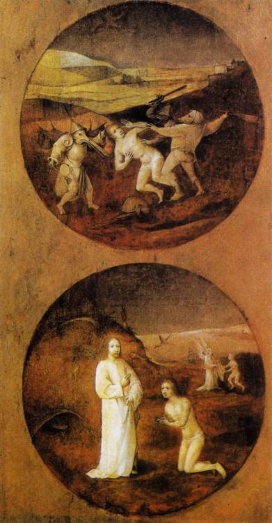 Mankind Beset by Devils (reverse of Noah panel), 1504, Hieronymus BoschMedium: oil,panel
