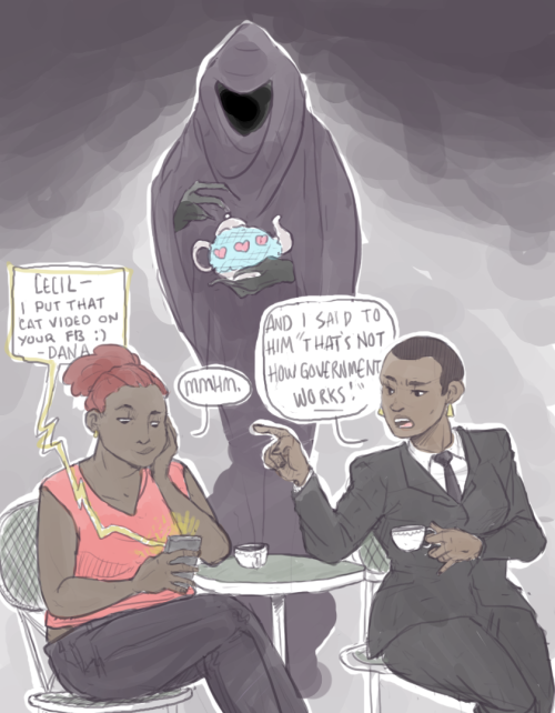 kurzz: For starthekidd!! Dana the intern (or her double) and Mayor Winchell having tea in the dog pa