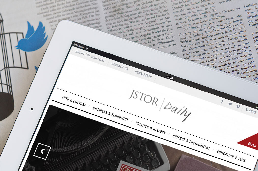 jstor:
“ Today is the official launch of JSTOR Daily! It’s a new online magazine that features articles and blog posts that draw upon the wealth of scholarship on JSTOR to contextualize the modern world. Check it out and follow my colleagues on...