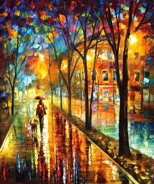 paintvrlife:Leonid Afremov is a passionate painter from Mexico who paints with palette knife with oi