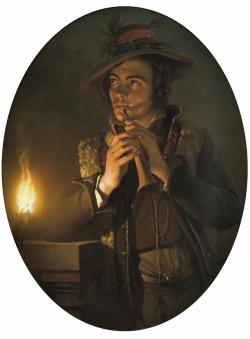 dead-molchun:Petrus Van Schendel (1806 - 1870) Le Jeune Joueur De Cornemuse (91 x 71 cm)