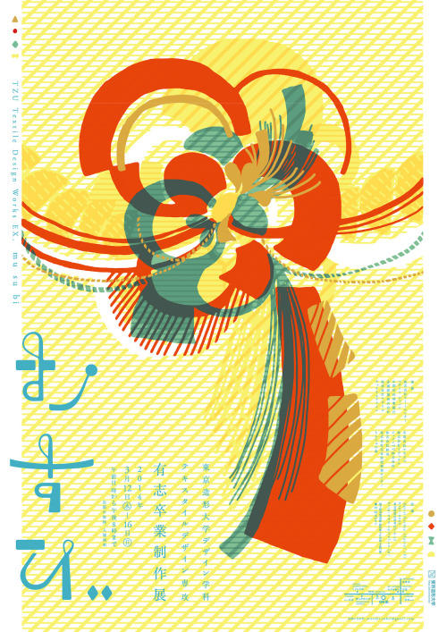 Japanese Poster: Musubi Textiles. Yuka Asai / Ayano Kumagai. 2014