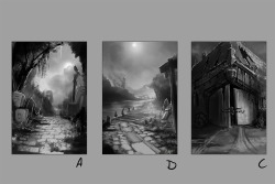 Exploring some concepts for new background for a quick Darkest Dungeon Mod projectgoing from A being a simpel variation on the wealdover B tracking something not yet to be specified down in a swampand C investigating what’s going on in the old stables.