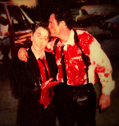 beeishappy:  Tim Roth with Michael Madsen and Harvey Keitel on the set of Quentin Tarantino’s Reservoir Dogs (1992) 