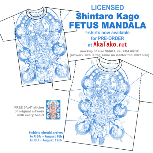 New SHINTARO KAGO licensed t-shirt FETUS MANDALA is available for pre-order. Size small and xx-large
