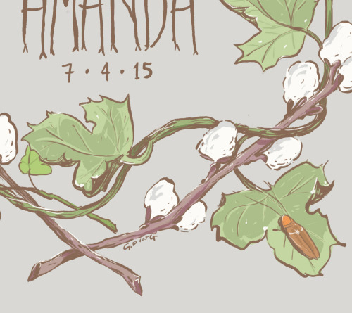 Gift illustration for my friends’ wedding invitations. Amanda likes pussy willows, dragonflies