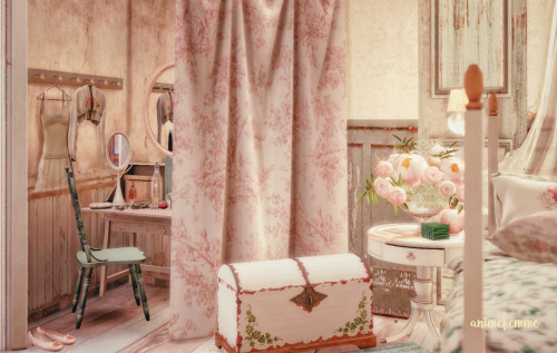A shabby af bedroom I made for a SimPearls contest last month. Thank you to the CC creators!! (I use
