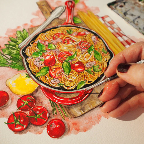  More Food commissions Final illustrations + Process shots : 1. Les spaghettis intégrales / Simple b