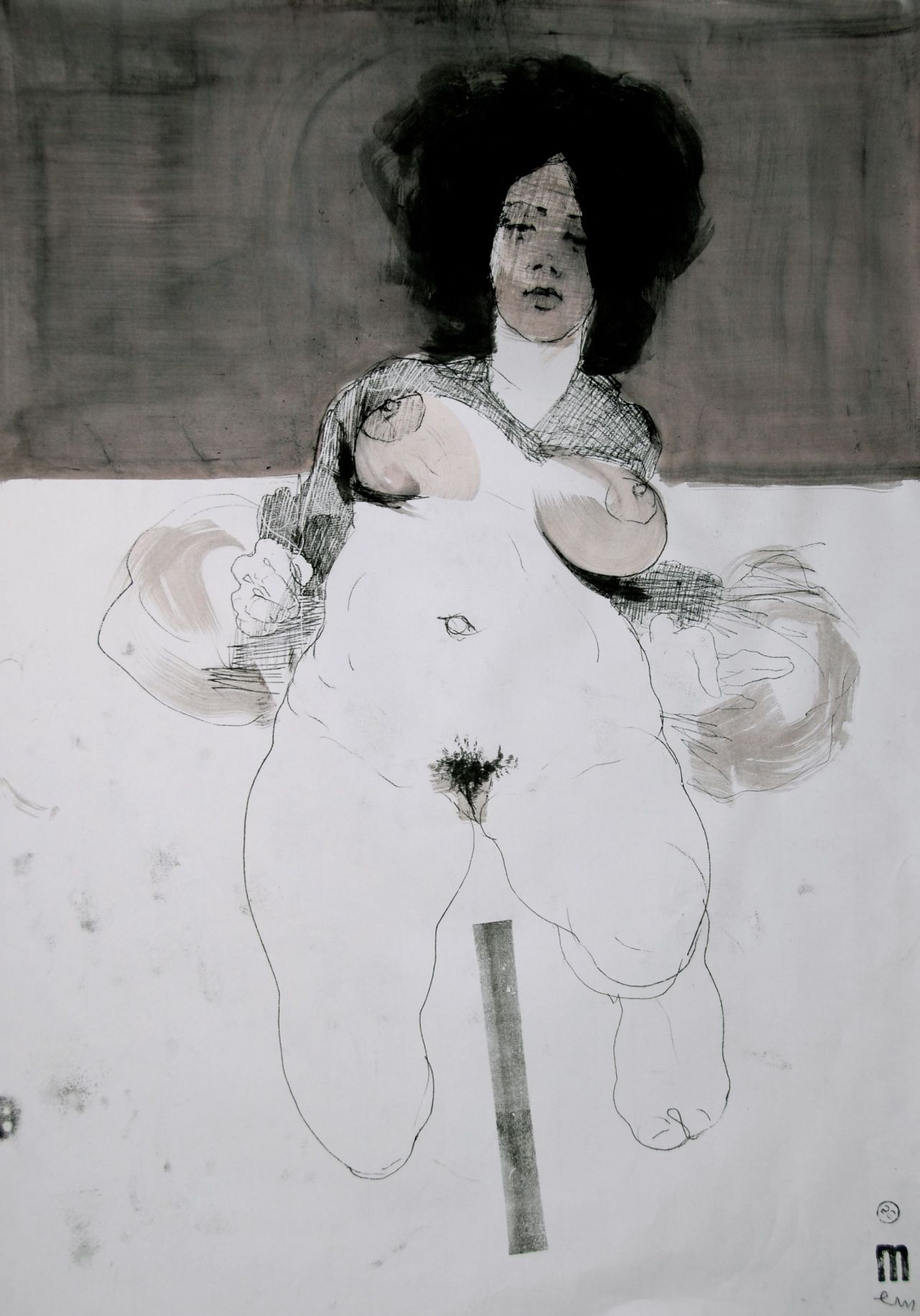 mlmlmlml:  Michael Lentz NUDE 3966, black ink monotype and drawing on 110g flyleaf,