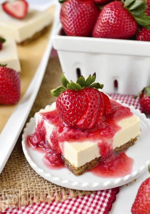 azl3: No-Bake Strawberry Cheesecake Bars (GF + Vegan)  iowagirleats.com