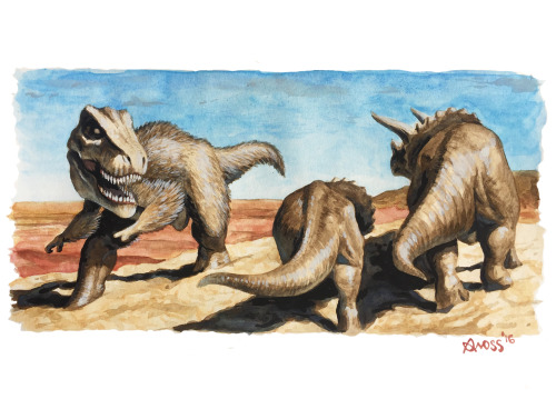 Tyrannosaurus &amp; Triceratops by Brett Gross. Water color and gouache on water color pape