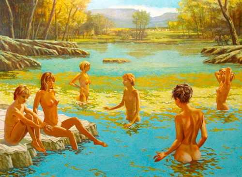 bellsofsaintclements:“Bathers” by American artist Jerry Coulter (*1936).