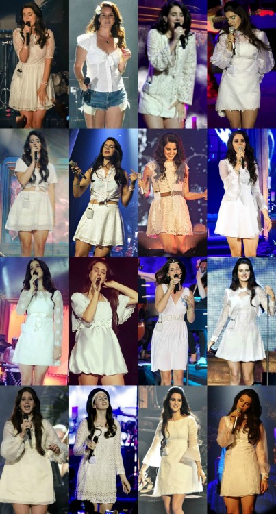 ahs-delrey:  pinupgalore-lanadelrey:  Lana Del Rey’s white concert outfits   angel