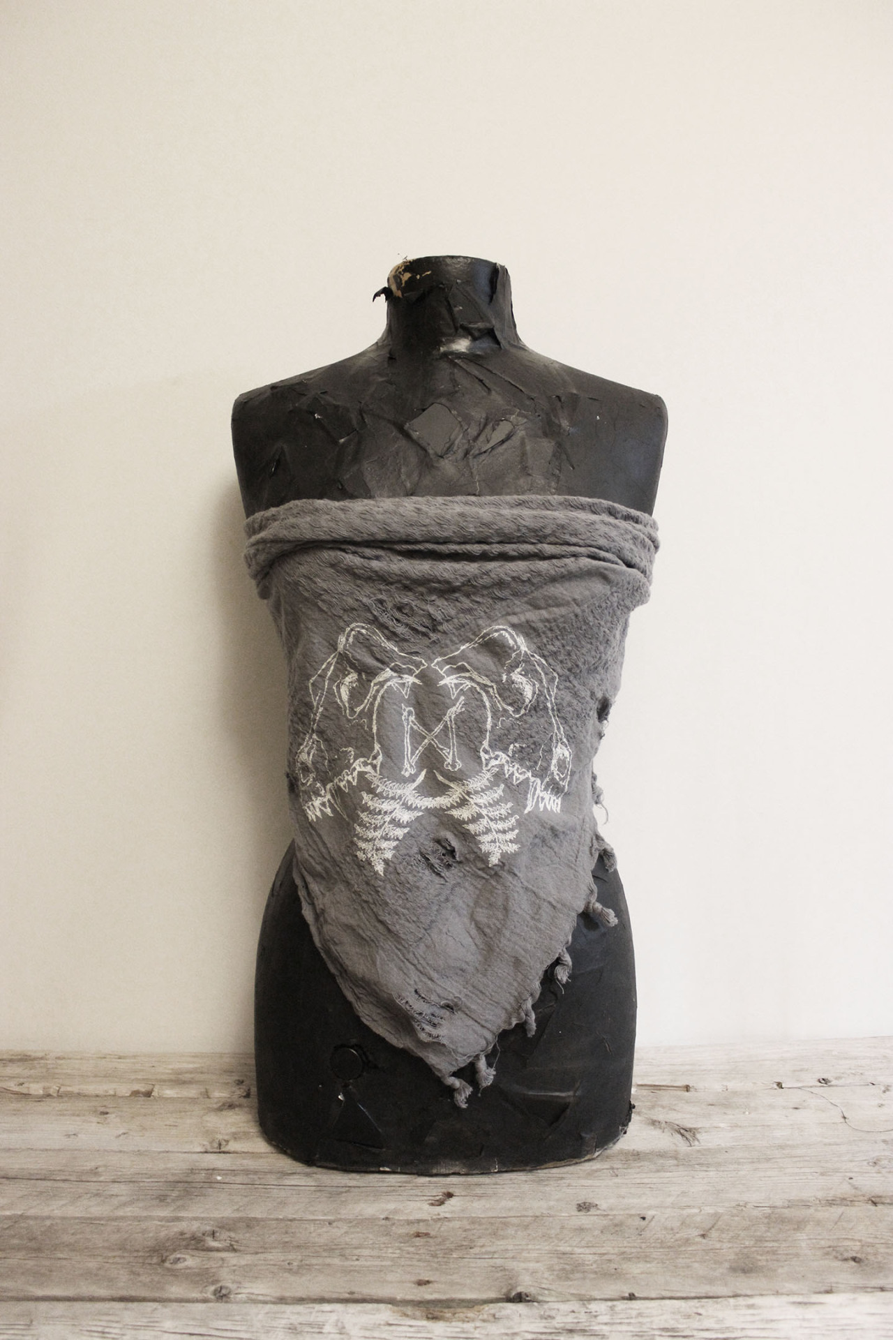sovrinapparel:  Wolf Skull destroyed scarf in stone just added to the etsy shop!