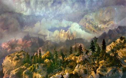 likeafieldmouse: Kim Keever “Miniature topographies inside 200-gallon fish tanks, based on traditional landscape paintings. Keever fills the tanks with water once he’s sculpted and placed the miniatures, and colored lights and pigments create dense,