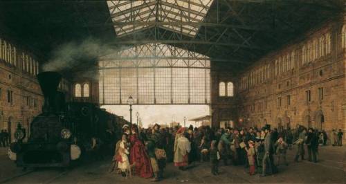 Llegada de un tren a la estación noroeste de Viena por Karl Karger, 1875.