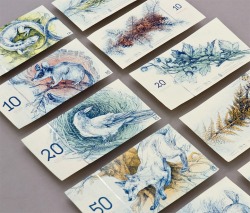 mequeme:  ser-louis:thepioden:  culturenlifestyle:Student creates beautiful banknotes for a fictional currency Student artist Barbara Bernat creatively re-imagines Hungarian paper money with designs that look like pages from a naturalist’s sketchbook.