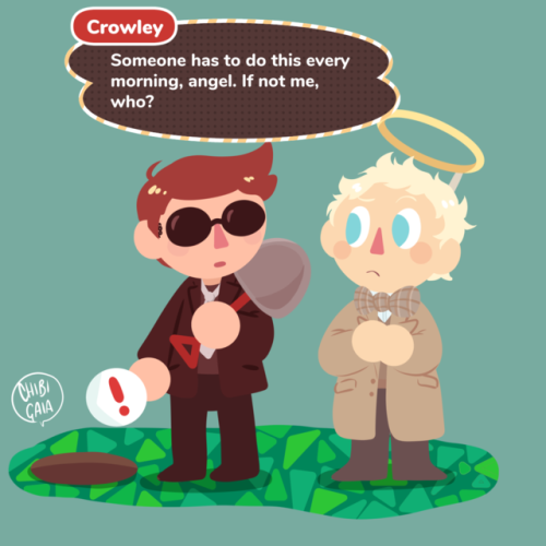 chibigaia-art: Good crossing? Omens crossing? Anyway someone has to do the dirty job that is putting