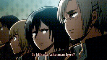 krystal-cage:  Levi Ackerman learns Mikasa Ackerman's name for the first time The court scene would have been the first time that Levi heard Mikasa’s full name. Levi would have been far from unaware of his own sir name, even though everyone else seemed