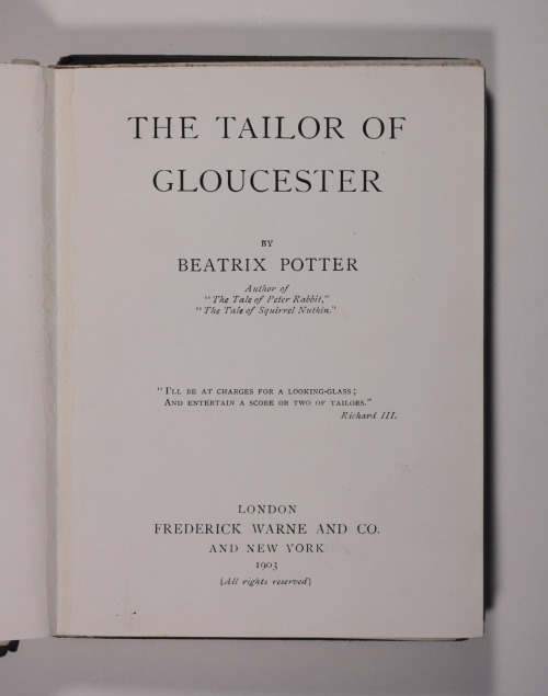 Well loved and worn scarce First Edition The Tailor of Gloucester by Beatrix Potter - Published 1903