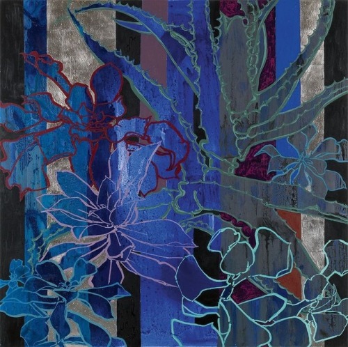 terminusantequem:Robert Kushner (American, b. 1949), Blue Succulents 2014. Oil, acrylic, palladium l