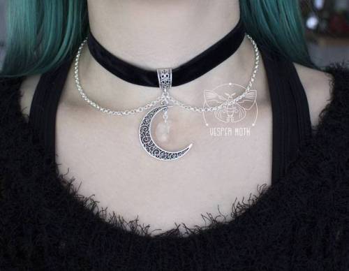 manic-moth:The Black Velvet Crescent Moon Choker It’s in stock now (link in my bio) #moonjewel