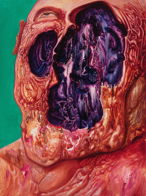 asylum-art:   Gerald Collins  Gerald Collings‘ paintings are  a perfect mix between Francis Bacon and your local butcher shop. These layered paintings look like they have been to hell and back. With images of skinned faces, torn apart rib cages, and