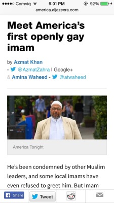 amberrosesshavedhead:gelopanda:duskenpath:  haramzayn:  Meet America’s first openly gay imam  He’s been condemned by other Muslim leaders, and some local imams have even refused to greet him. But Imam Daayiee Abdullah – believed to be the only openly
