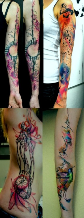 tiedyyecats:666-s-l-u-t:  leavebonesexposed:  Is it even possible to not love watercolor tattoos? This amazing technique doesn’t hurt more than any others.And here you can see some information about the artists.  asianagent38  Omg the fox and rose one