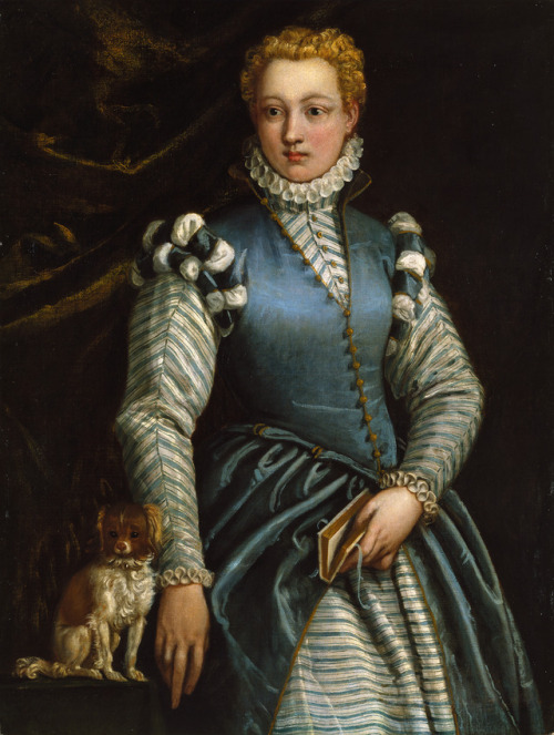 history-of-fashion:ab. 1560-1570 Paolo Veronese - Portrait of a Lady with a Dog(Thyssen-Bornemisza M