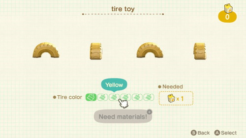 Item: tire toy# of customizations: 6Customization names: black, red, yellow, turquoise, blue, whiteC