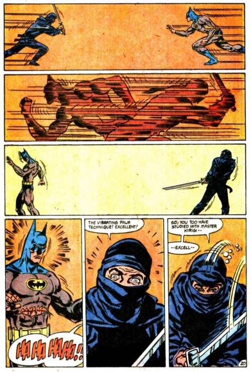 billyarrowsmith:  Jim Aparo is one of the greatest fight sequence artists of all time, several pages, no words needed, just pure kinetic action. Panels are from Batman #431.