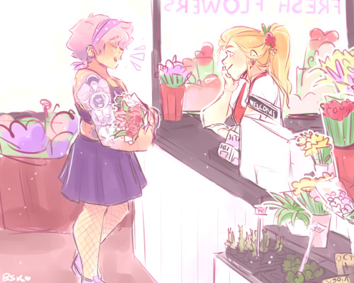 blueskittlesart:@glimadora-week day 1: flower shop/tattoo parlor auIk youre supposed to pick one or 