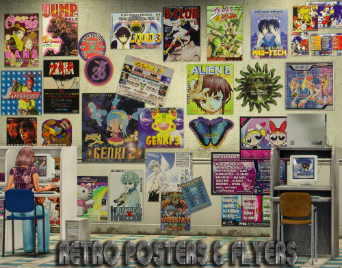 just a small set 2000s inspired!RETRO POSTERS AND FLYERS - 57 swatches, bgc. a mix of anime/video ga