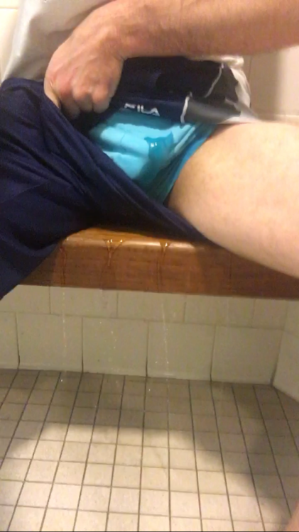 somewetguy:  Sat down on the locker room bench and pissed myself pre work out. Wet ass the whole run for the whole gym to see. 